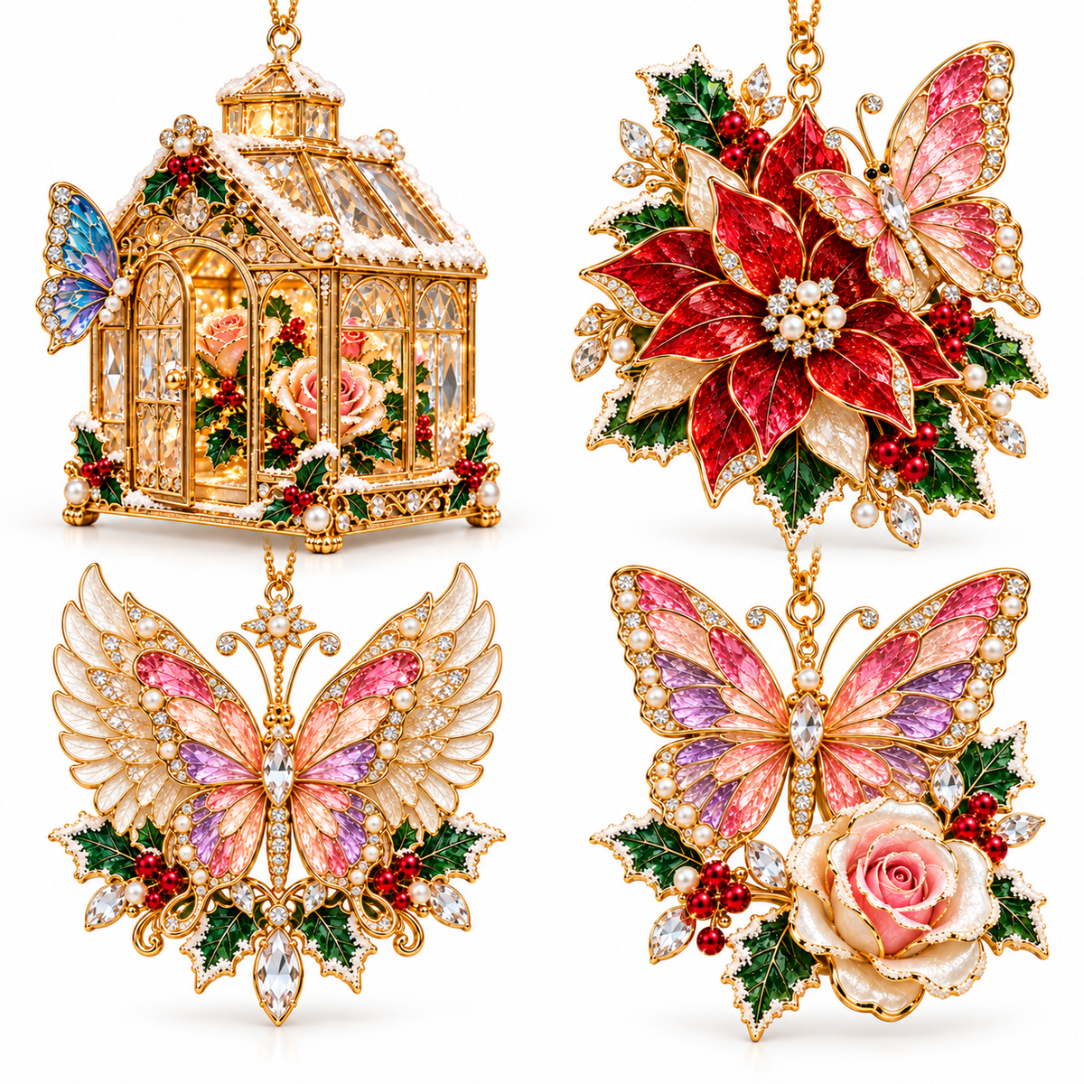 Butterfly Christmas Ornament – Elegant Holiday Keepsake Collection, Poinsettia & Rose Christmas Gift for Mom, Grandma & Butterfly Lovers