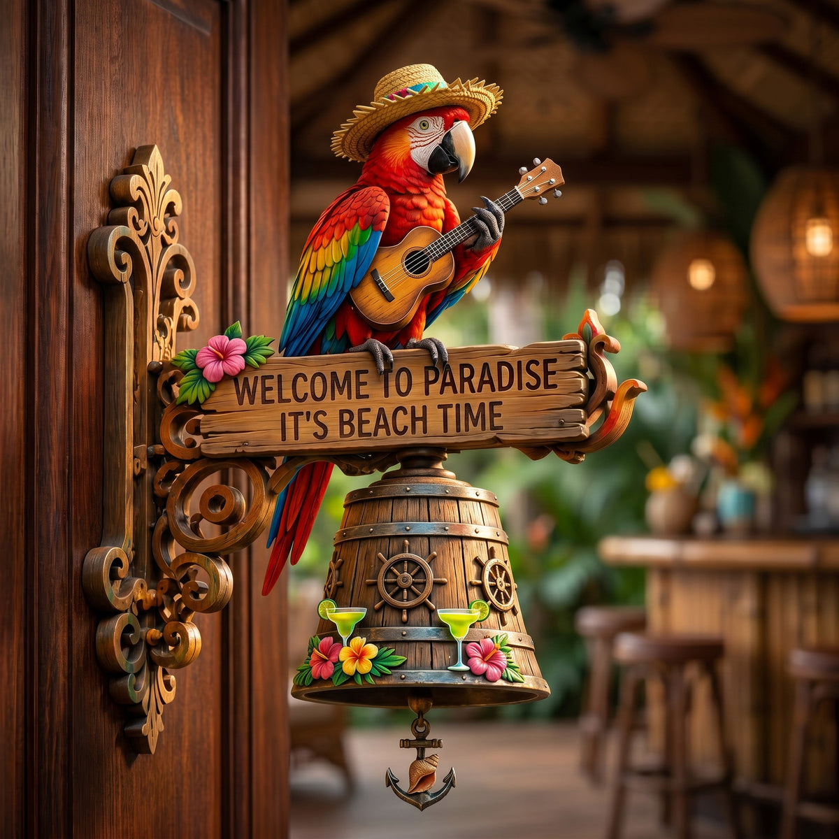 🔥Last Day 49% OFF Sola🔥-🐠 "Parrot Head Paradise Welcome to Paradise" Tropical Wall Bell