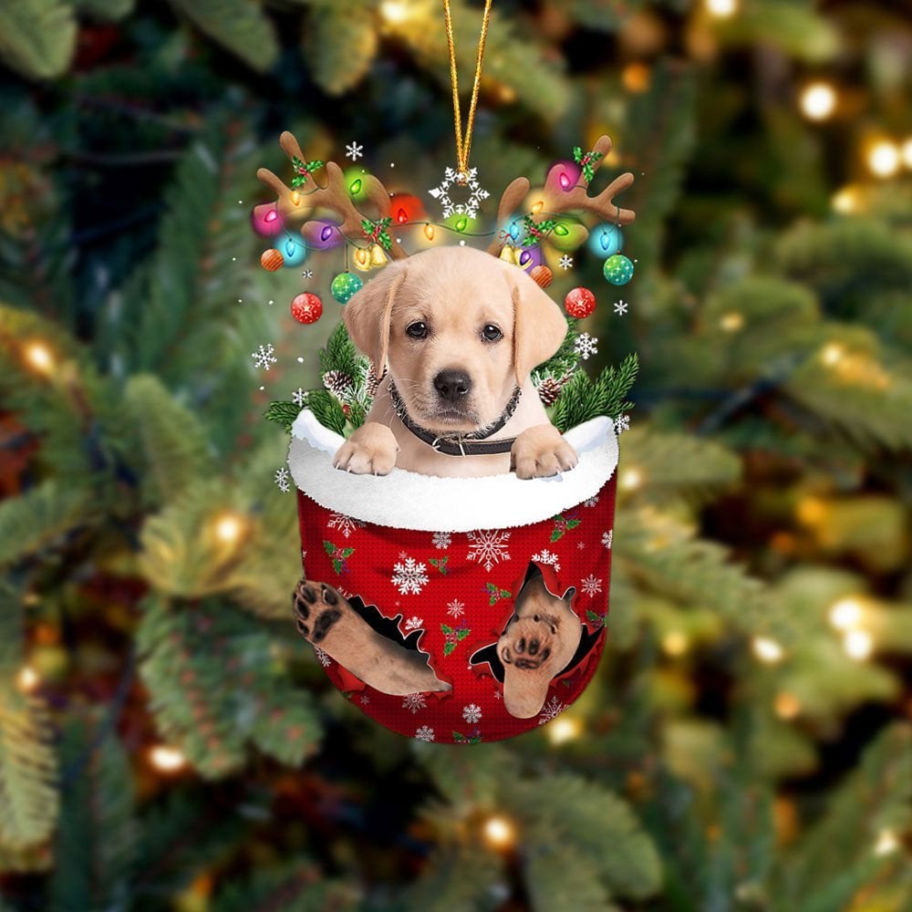 YELLOW Goldador In Snow Pocket Ornament
