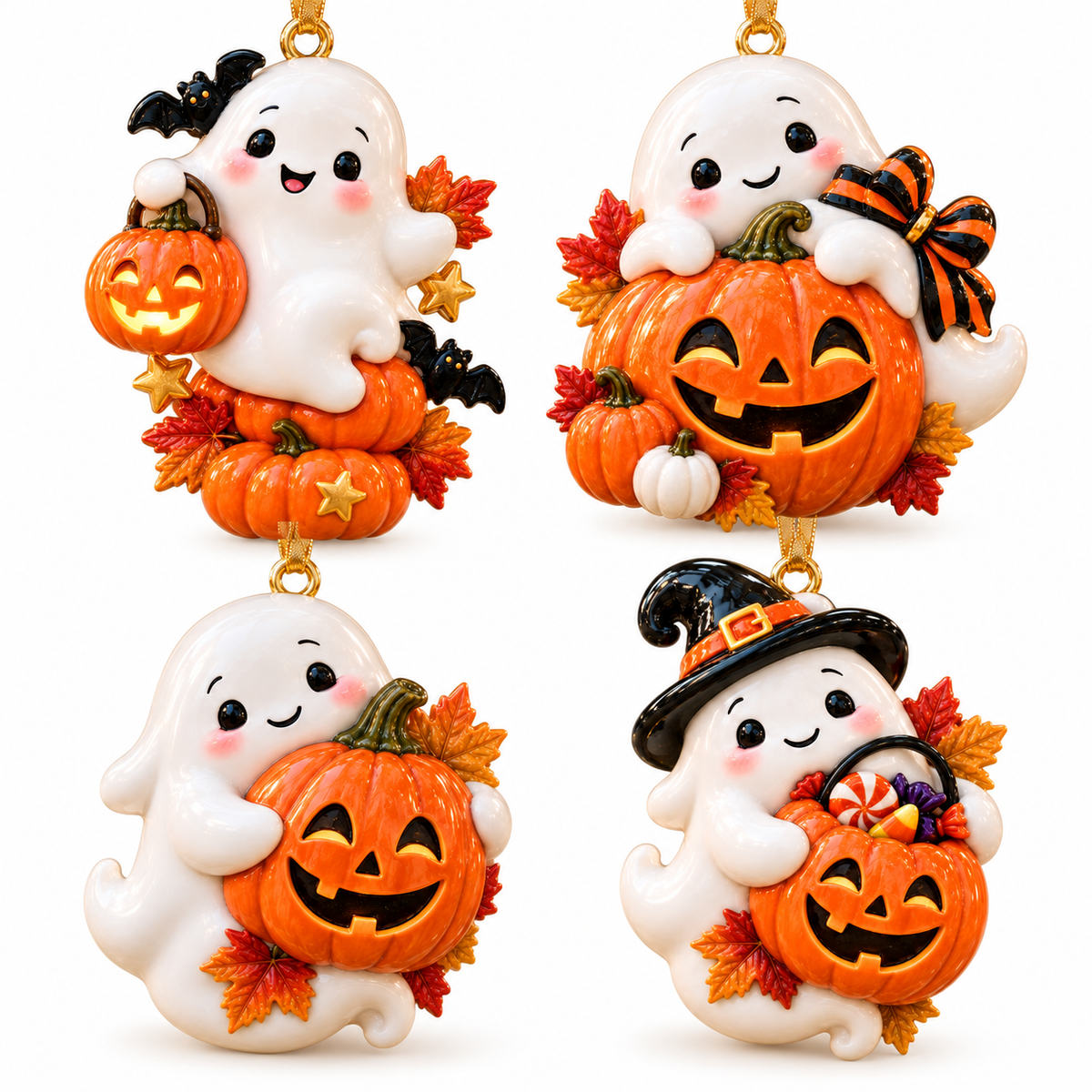 Cute Ghost & Pumpkin Halloween Ornament – Spooky-Cute Hanging Keepsake Collection, Fun Halloween Gift for Family & Ghost Lovers