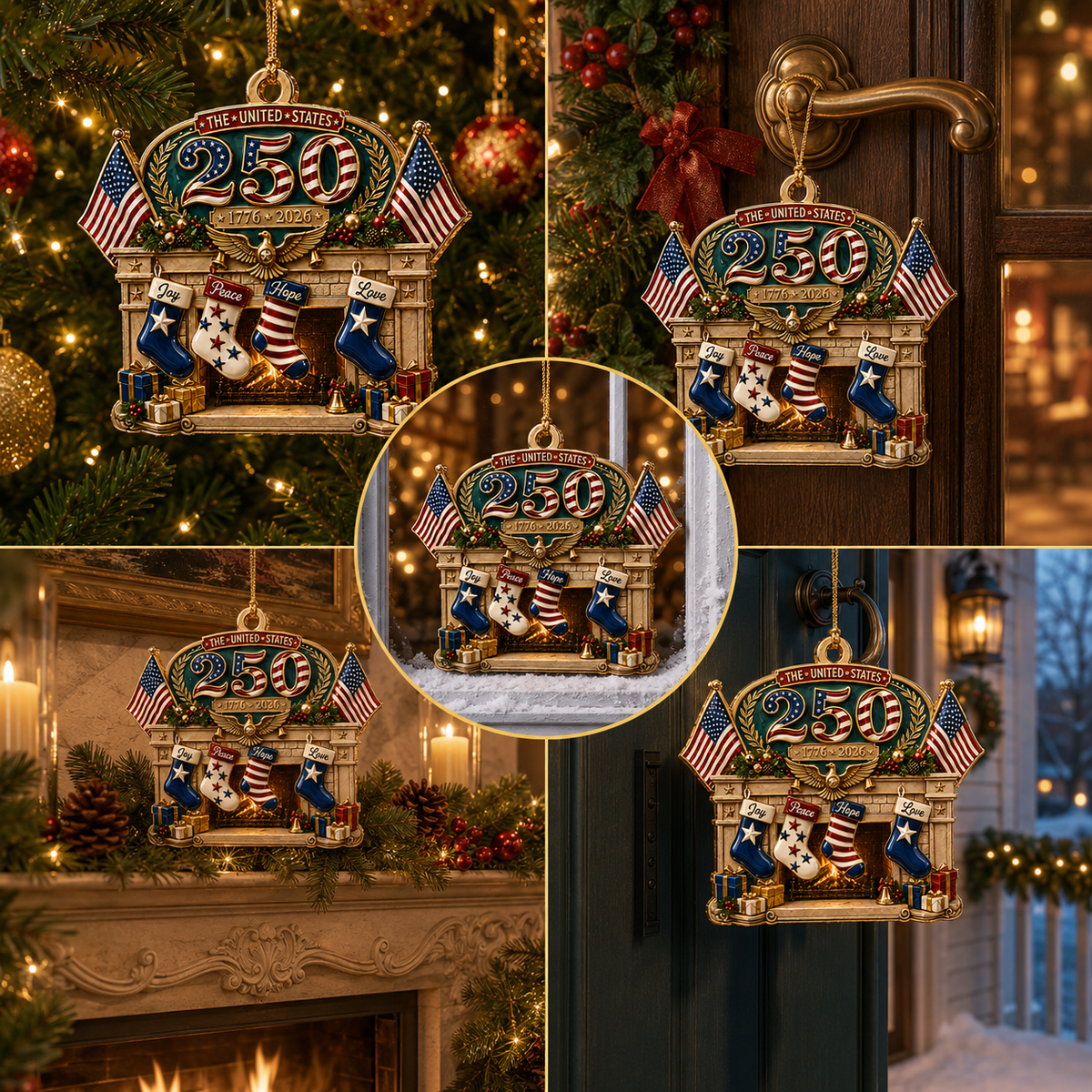 2026 USA 250th Anniversary Christmas Ornament – Patriotic Fireplace Stocking Decoration, Collectible Holiday Keepsake & Gift