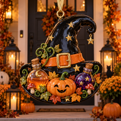Halloween Witch Hat Ornament – Enchanted Potion Garden Hanging Collection, Spooky Halloween Gift for Witch Lovers & Family
