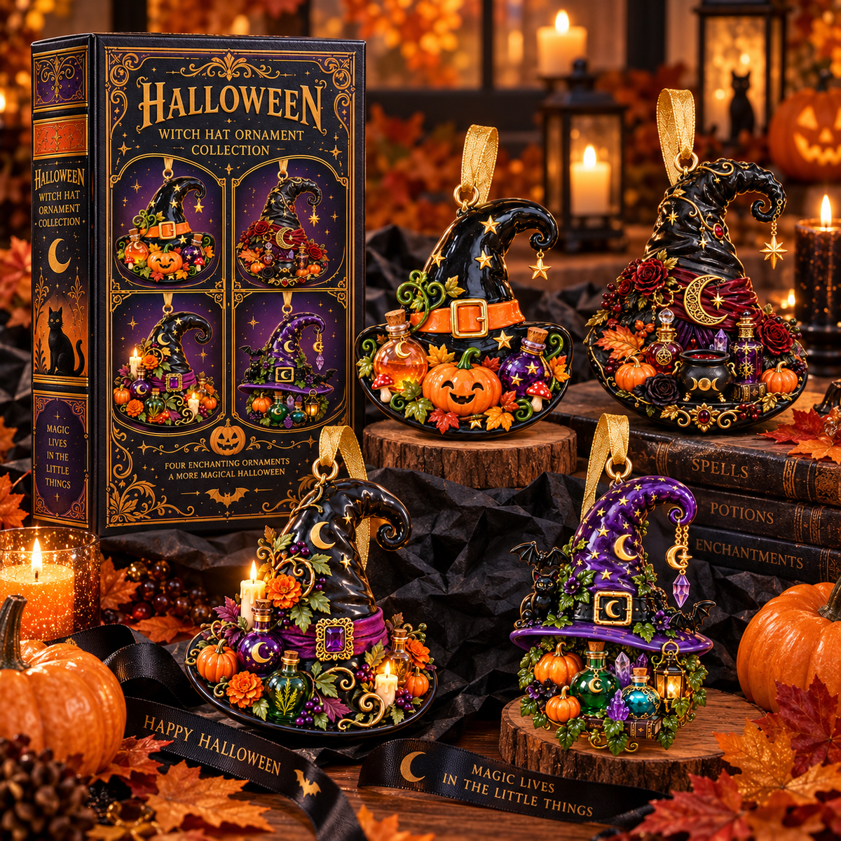 Halloween Witch Hat Ornament – Enchanted Potion Garden Hanging Collection, Spooky Halloween Gift for Witch Lovers & Family