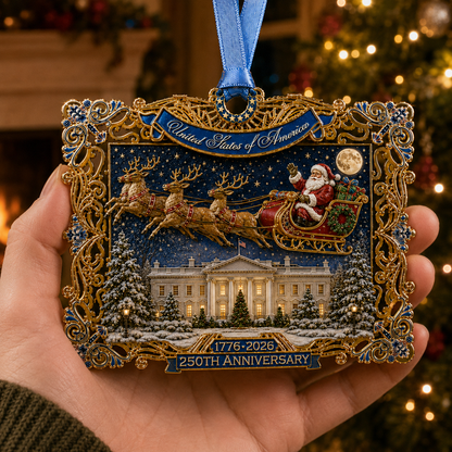 250th Anniversary Christmas Ornament 2026 – USA Heritage Santa Sleigh Collectible | Limited-Edition Patriotic Holiday Tree Decor