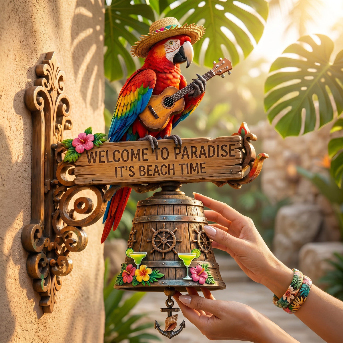 🔥Last Day 49% OFF Sola🔥-🐠 "Parrot Head Paradise Welcome to Paradise" Tropical Wall Bell