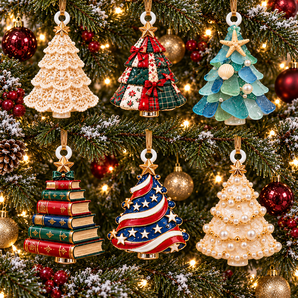 Christmas Tree Treasures 2026 – 6-Piece Keepsake Ornament Set in Six Unique Styles