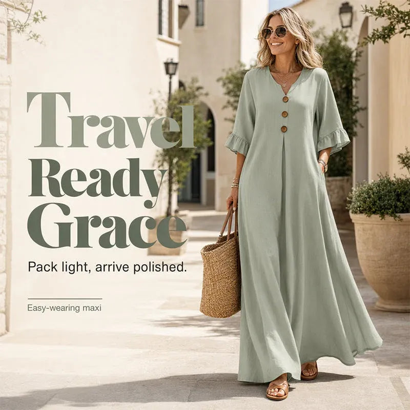 👗 LIMITED-TIME 49% OFF! ✨ Women's V-Neck Loose Maxi Dress – Flowing Silhouette, Soft Drape, Day to Dinner 🌙