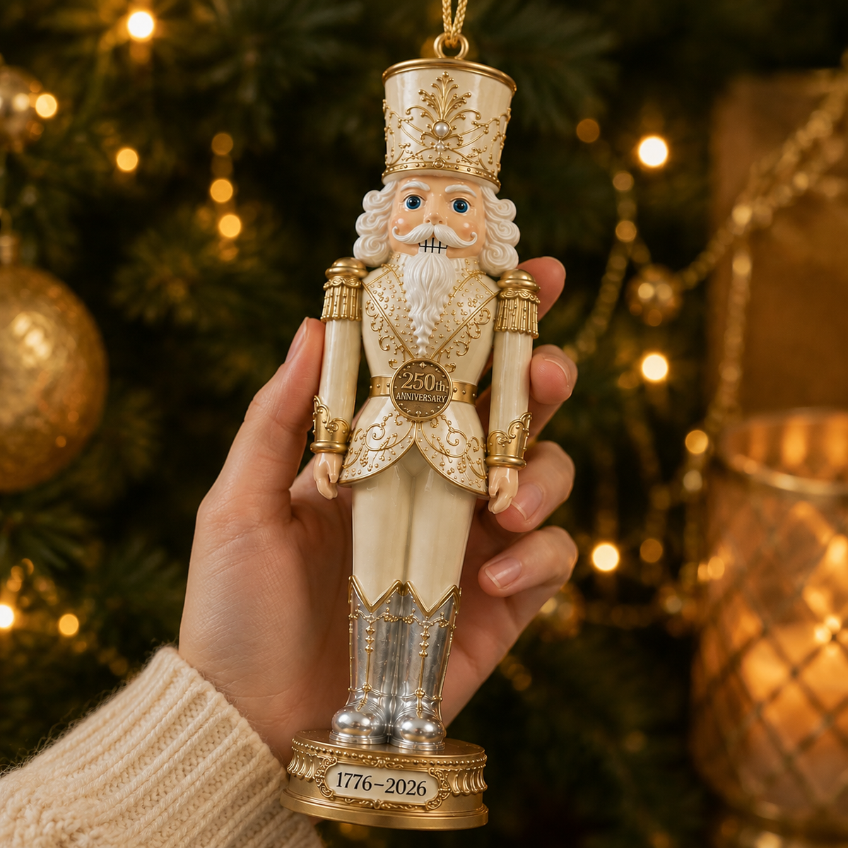 ✨2026 America 250th Anniversary Ivory & Gold Nutcracker Ornament