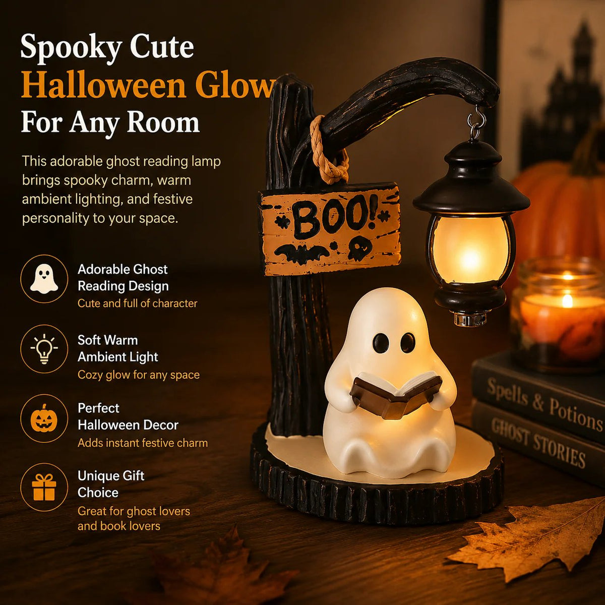 👻 Halloween Ghost Reading Lamp | Spooky Cute Ambient Decor