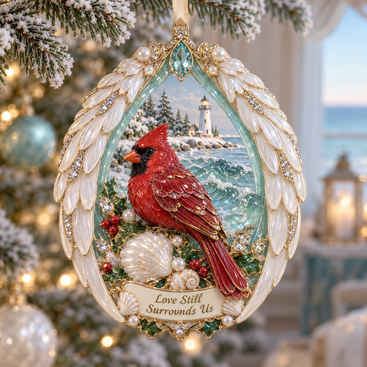 Forever Treasured –  Coastal Cardinal Christmas Memorial Ornament Set