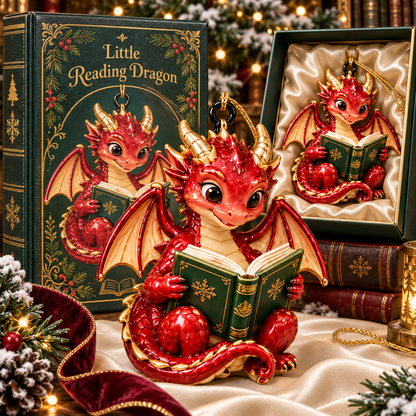 Bookish Dragons – 6-Piece Christmas Keepsake Ornament Set for Book Lovers