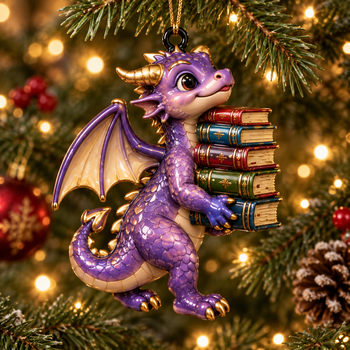 Bookish Dragons – 6-Piece Christmas Keepsake Ornament Set for Book Lovers