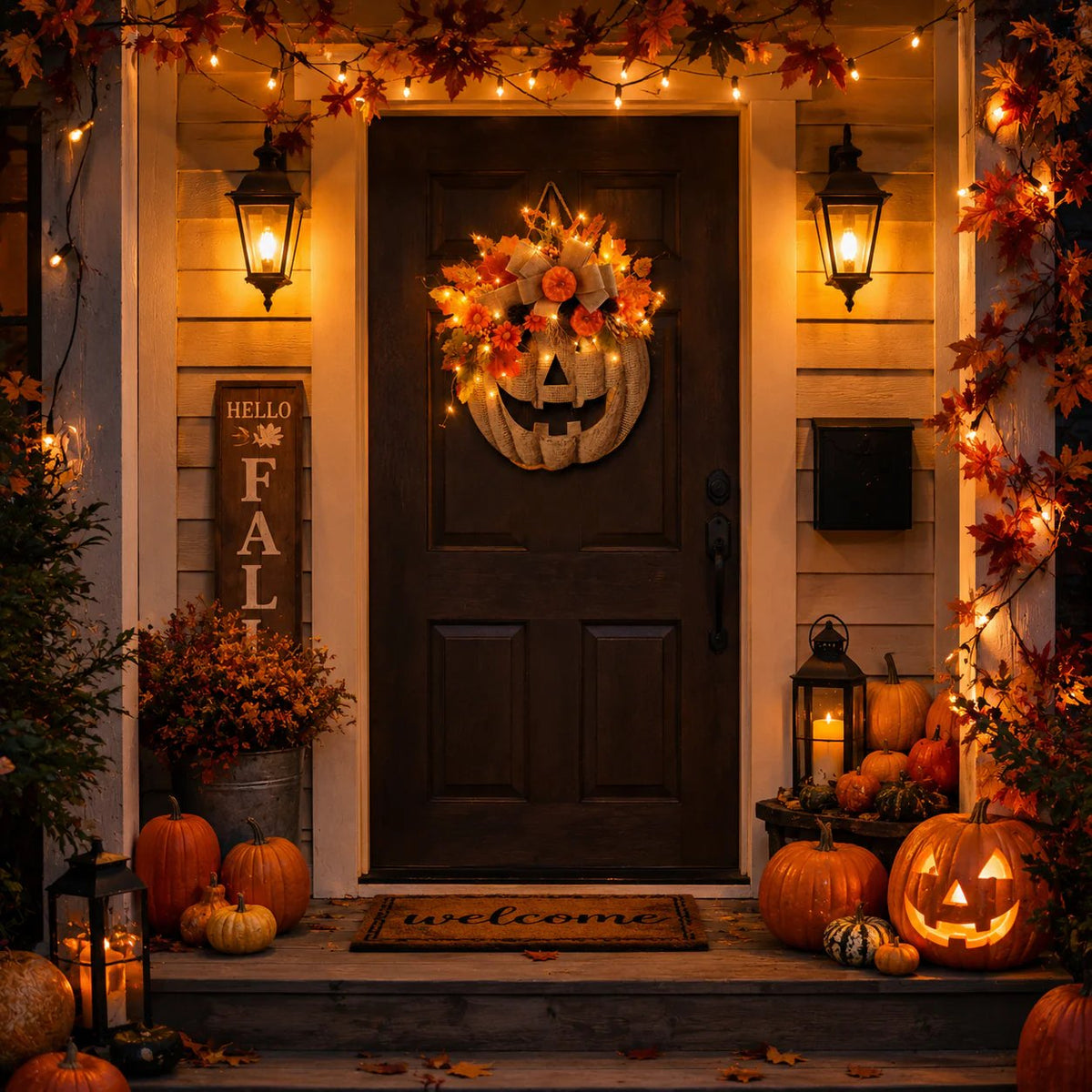 Light Up Your Front Door with Cozy Halloween Charm 🎃✨