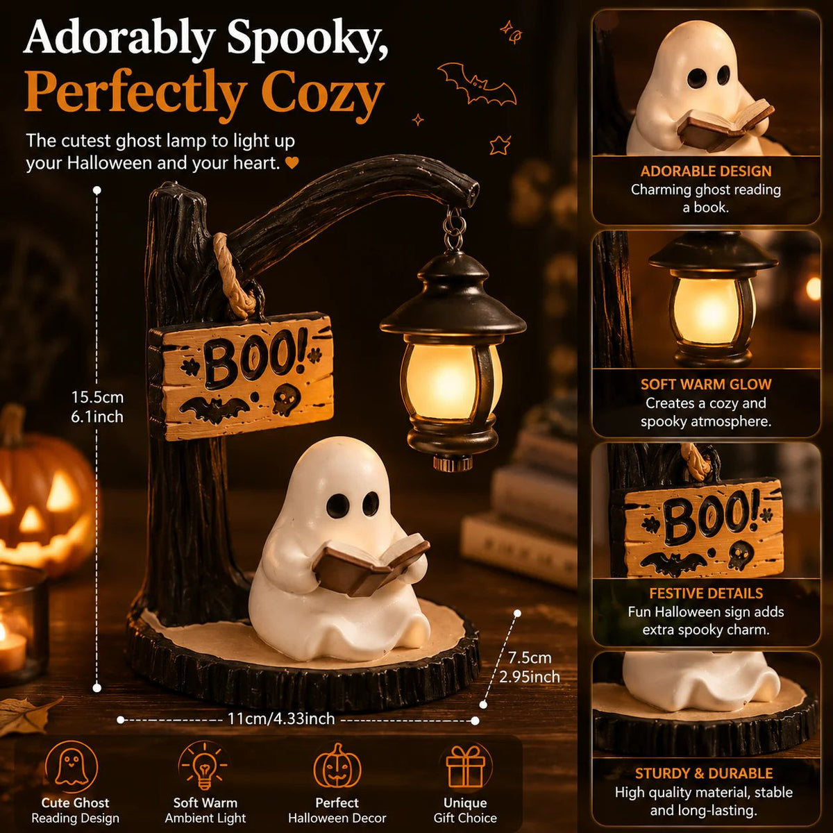 👻 Halloween Ghost Reading Lamp | Spooky Cute Ambient Decor