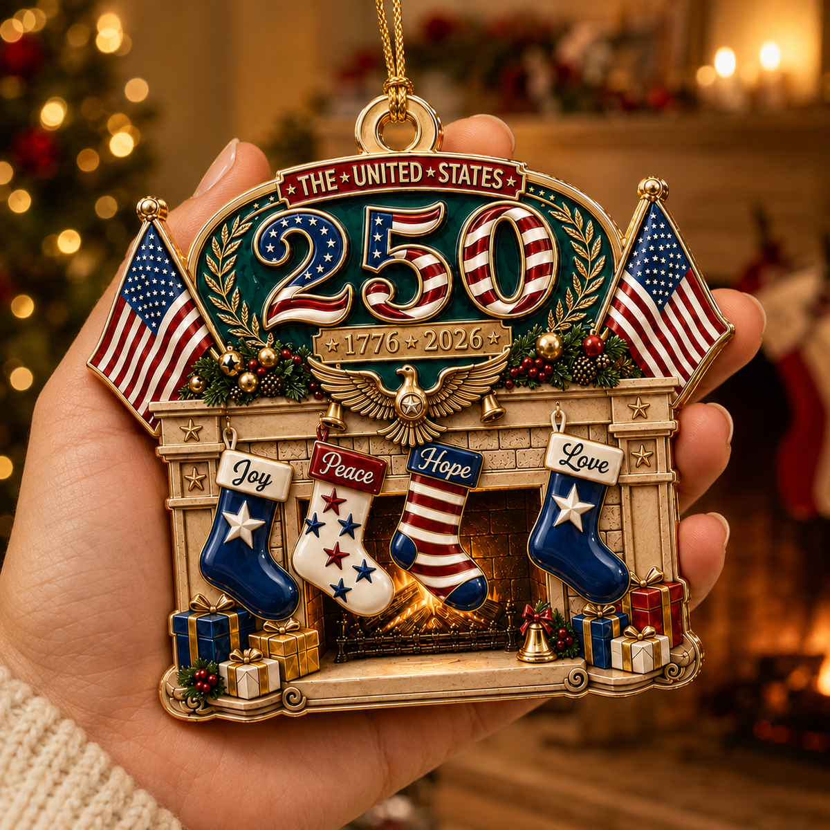2026 USA 250th Anniversary Christmas Ornament – Patriotic Fireplace Stocking Decoration, Collectible Holiday Keepsake & Gift