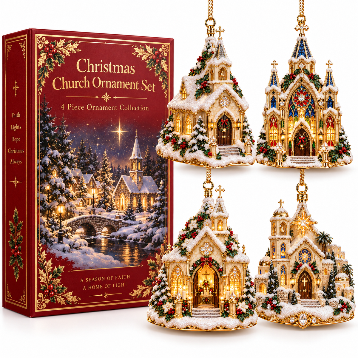 Christmas Church Ornament –  Faith-Inspired Snowy Chapel Keepsake Collection, Meaningful Christian Christmas Gift for Family & Loved Ones