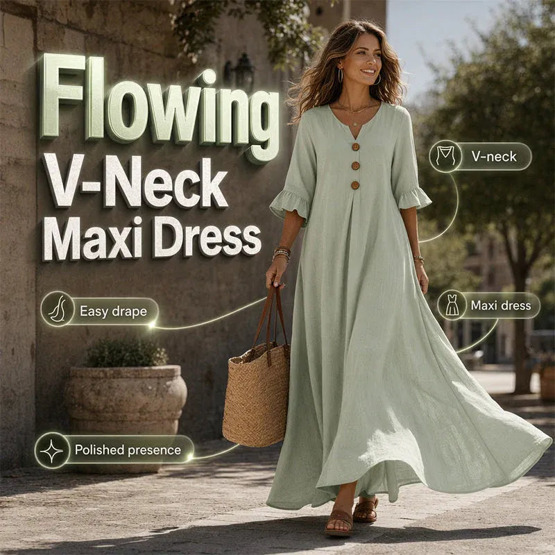 👗 LIMITED-TIME 49% OFF! ✨ Women's V-Neck Loose Maxi Dress – Flowing Silhouette, Soft Drape, Day to Dinner 🌙