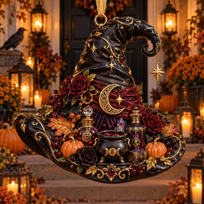 Halloween Witch Hat Ornament – Enchanted Potion Garden Hanging Collection, Spooky Halloween Gift for Witch Lovers & Family