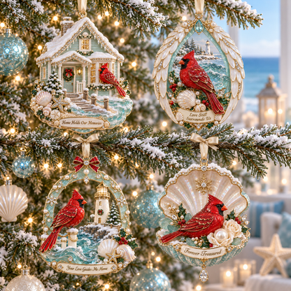 Forever Treasured –  Coastal Cardinal Christmas Memorial Ornament Set