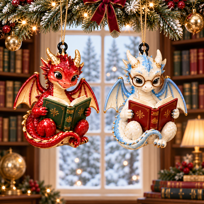 Bookish Dragons – 6-Piece Christmas Keepsake Ornament Set for Book Lovers