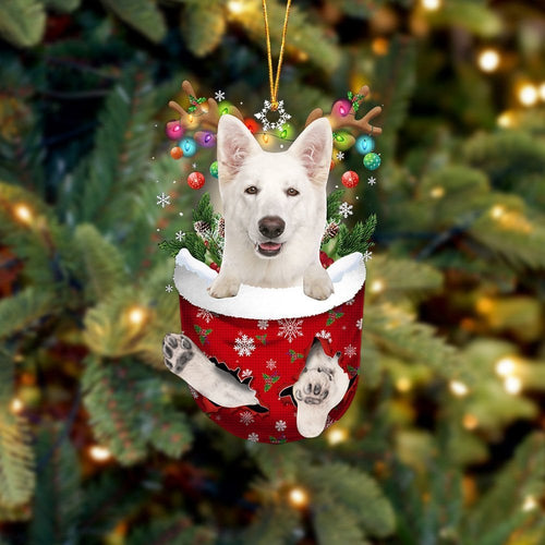 WHITE German Shepherd In Snow Pocket Ornament