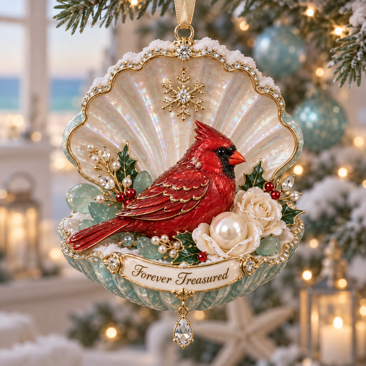 Forever Treasured –  Coastal Cardinal Christmas Memorial Ornament Set