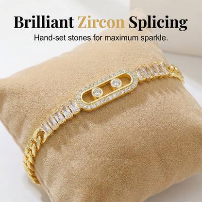 📿Women's Gold-Tone Cubic Zirconia Chain Bracelet – Cuban Link, Zircon Accents, Fold-Over Clasp ✨