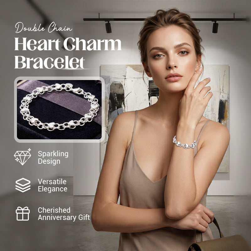 📢📢 Half-Price Offer!! ⏰ Elegant Double-Chain Heart Pendant Bracelet